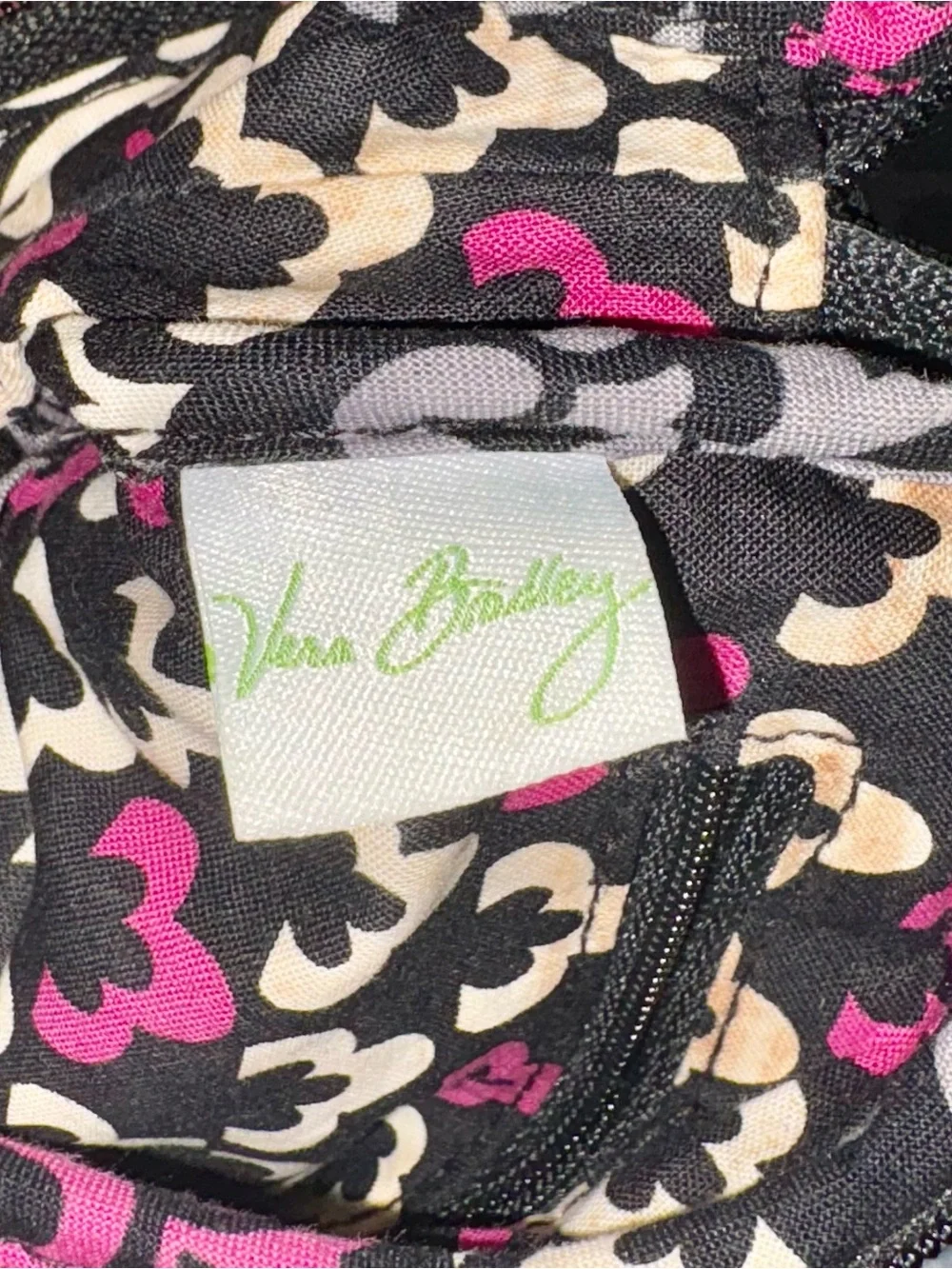 Vera Bradley Black, Pink & Cream Patterned Quilted Wristlet